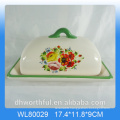 Decal Flower Design Ceramic Butter Dish with Lid